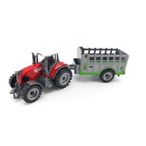 Kovový Traktor s ohrádkou 19 cm - červený