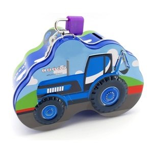 Plechová pokladnička traktor 14x10 cm - tmavo modrá